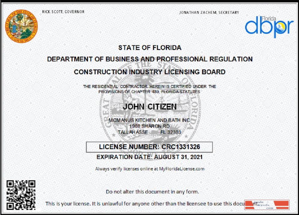 USA Florida Contractor Business license